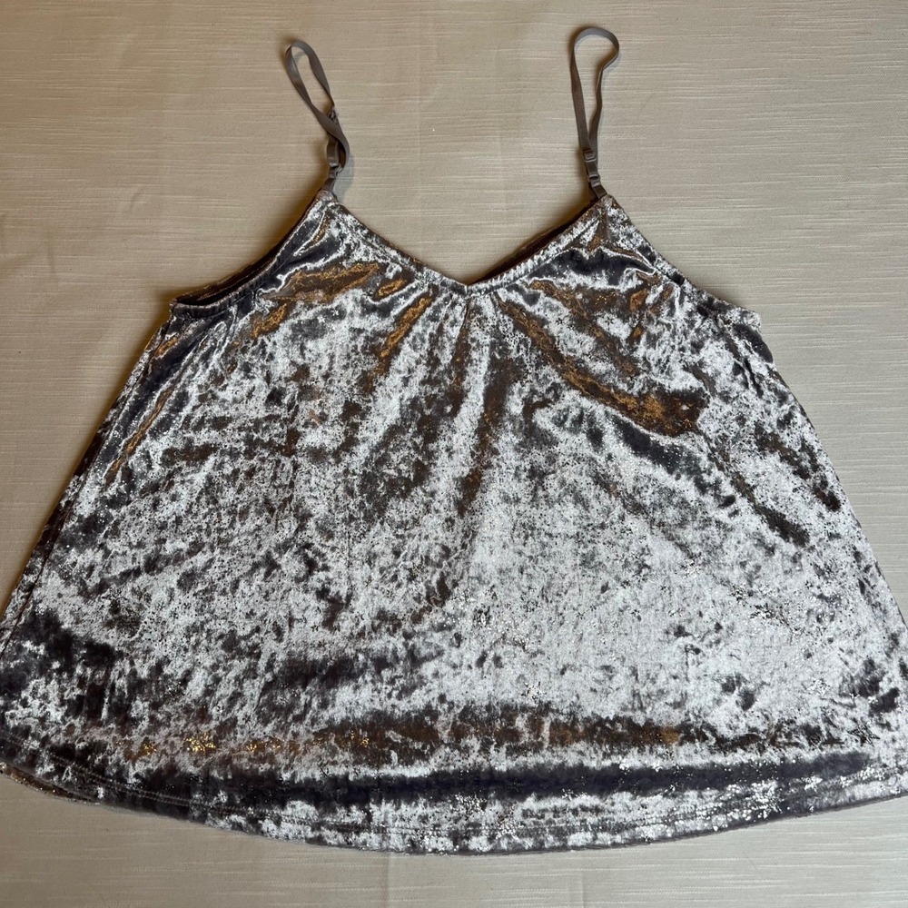 Mudd Womens Silver Crushed Velvet V-Neck Camisole Cami Top Size Small